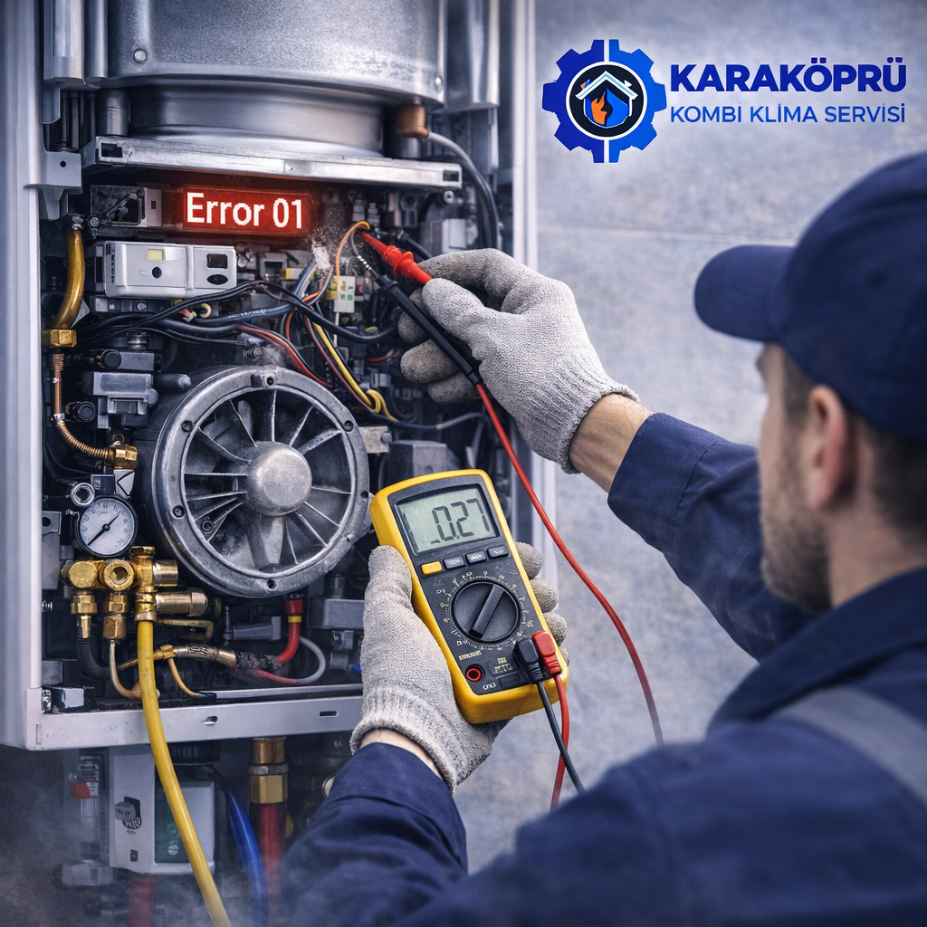 Karaköprü kombi arıza servisi teknisyeni hata kodu veren kombide multimetre ile ölçüm yaparken