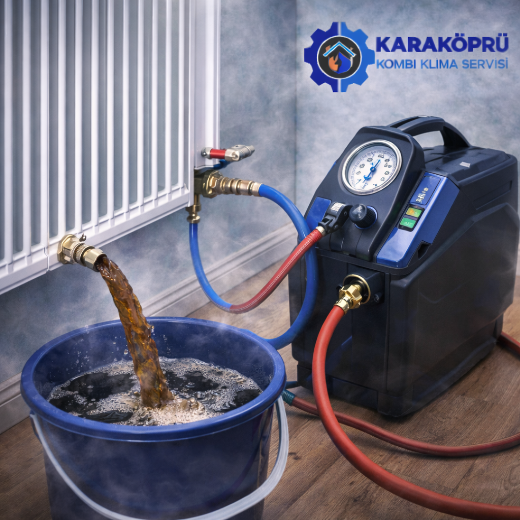 Karaköprü petek temizleme makinesi ile radyatör içi kirli su tahliyesi işlemi